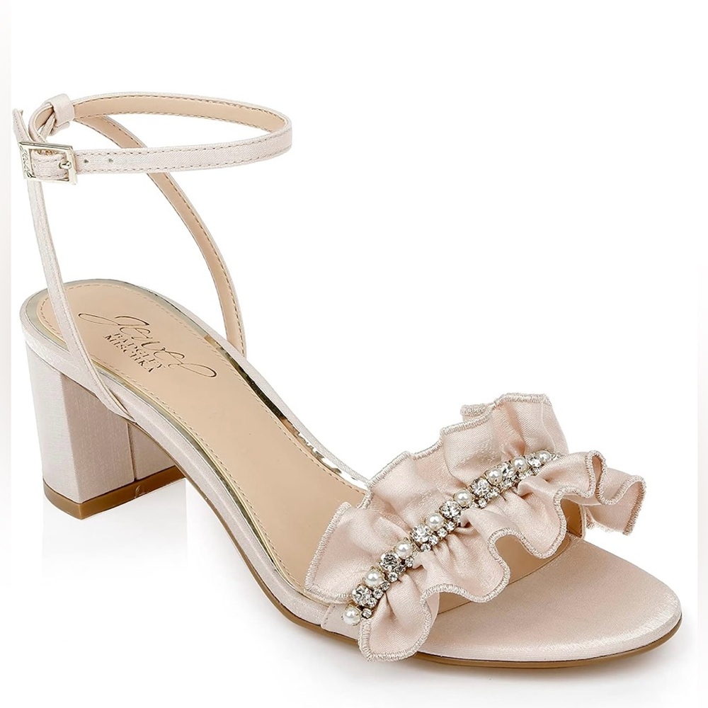Jewel Badgley Mischka DESIRIE Block Satin & Pearl Sandals